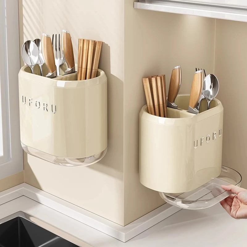 筷子收纳盒壁挂式家用厨房置物架免打孔刀架筷子笼一体收纳挂架子