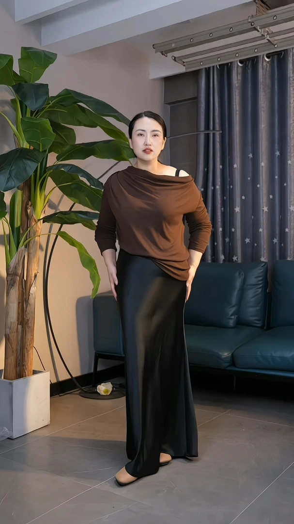 24年新款宽松显瘦针织荡领上衣T恤长袖