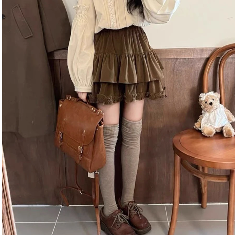 【丝绒蛋糕】秋冬花边蓬蓬裙灯芯绒蛋糕裙高腰显瘦半身裙甜美百搭