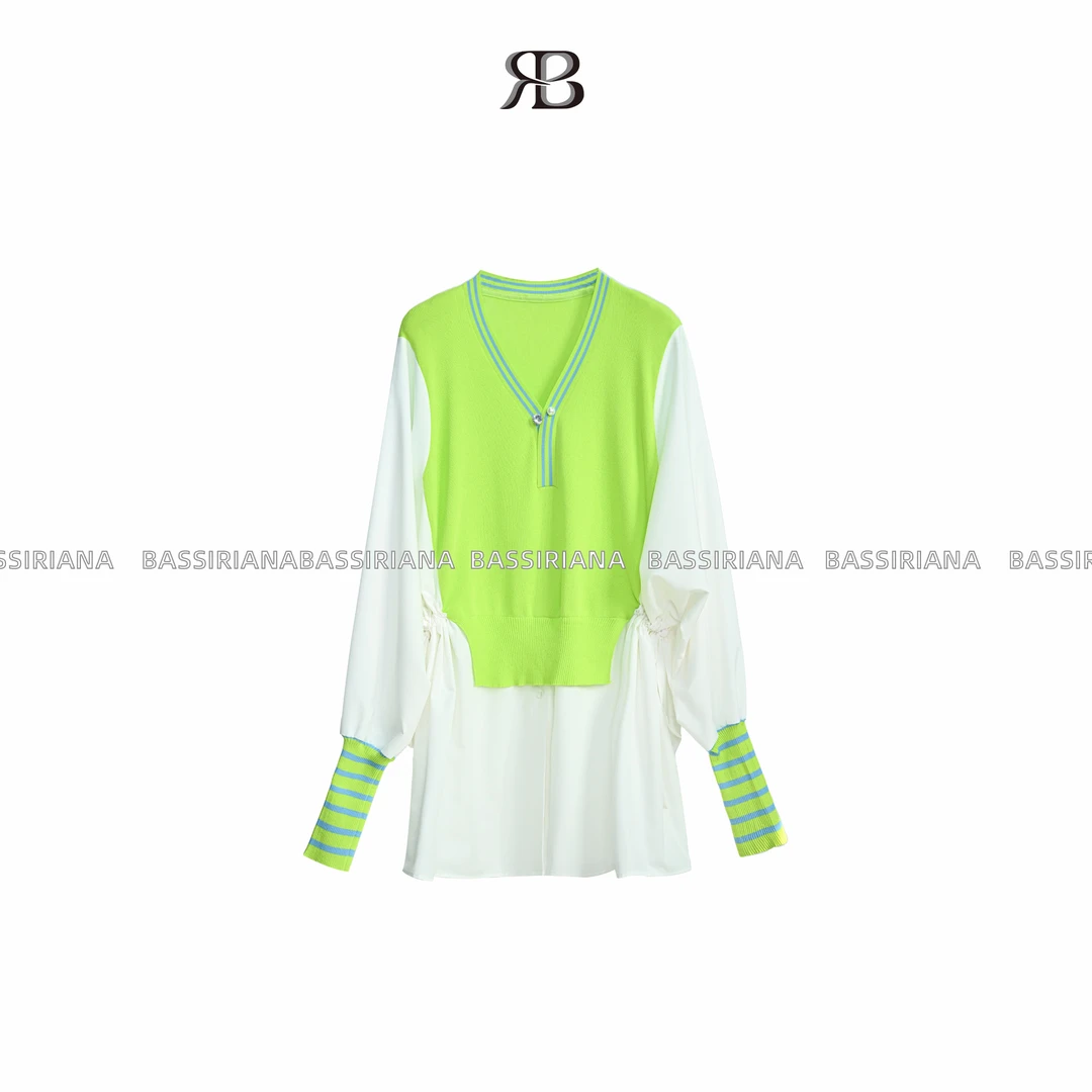 【BASSIRIANA】暖冬轻奢气质针织拼接撞色时尚毛衣211670