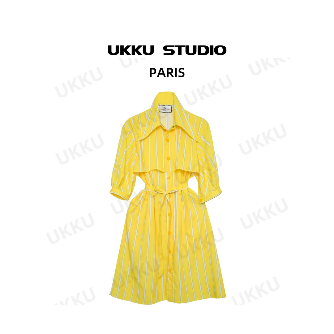 编号63【UKKUSKUDIO】夏季单排扣腰带衬衫连衣裙衬衫连衣裙311906