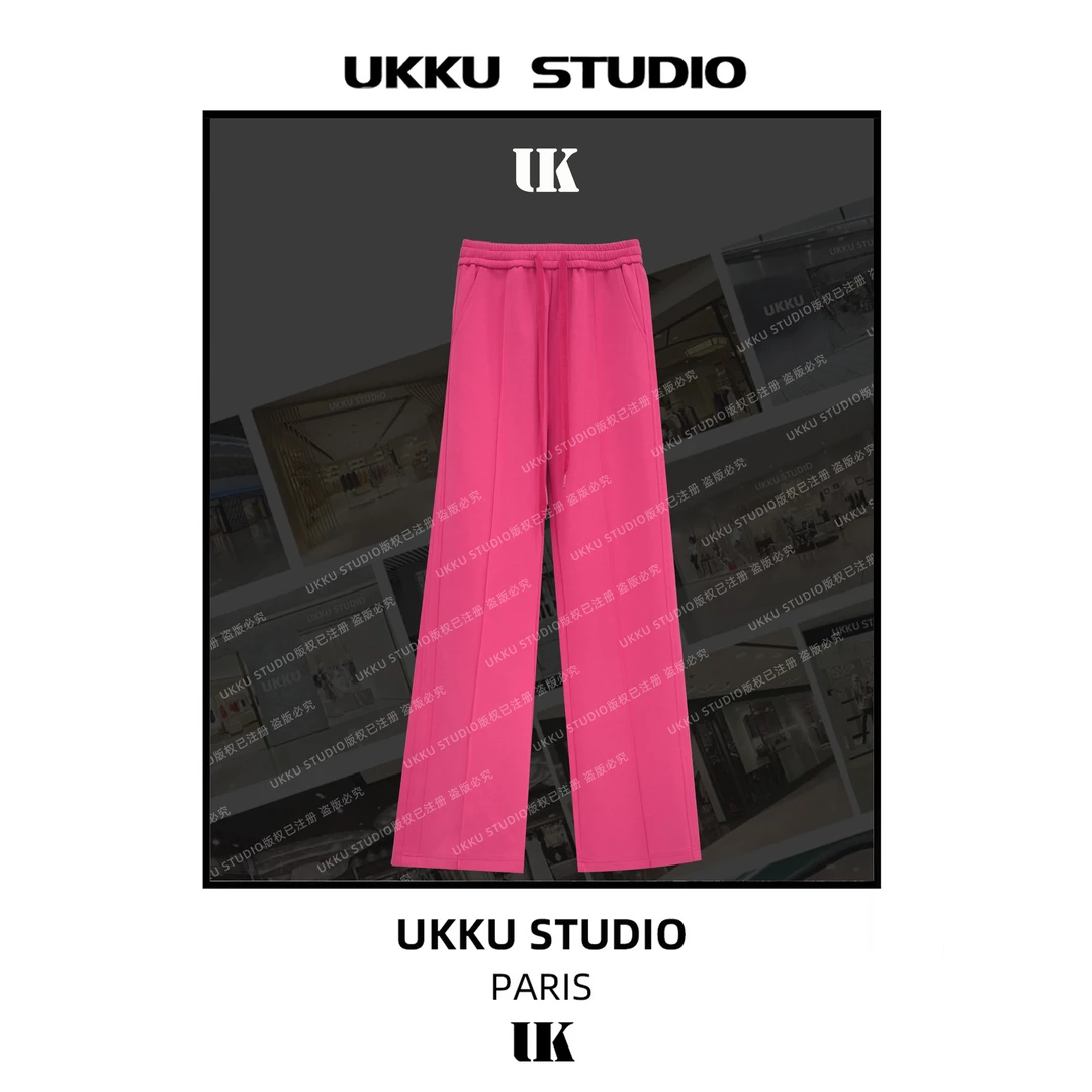 【UKKUSKUDIO】气质修身时尚玫红色显白塑形女神长裤512885