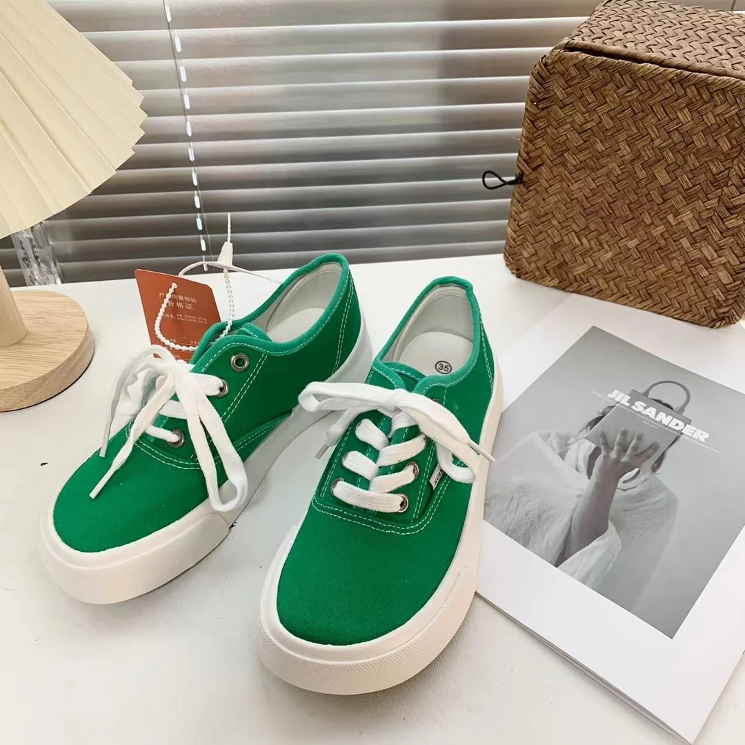 苍翠 方头厚底低帮纯色帆布鞋1101