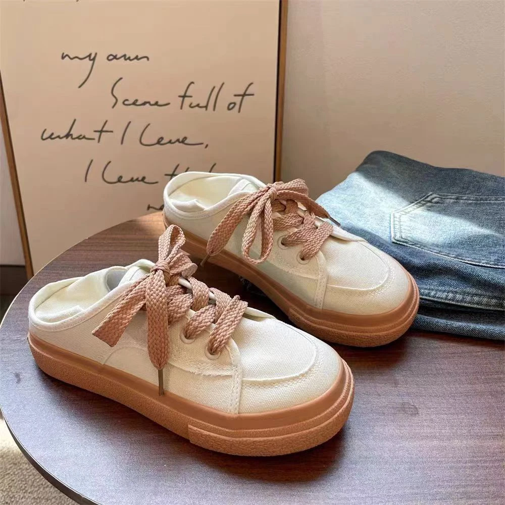 【奶油米棕可踩两穿】帆布鞋一脚蹬半拖休闲百搭017