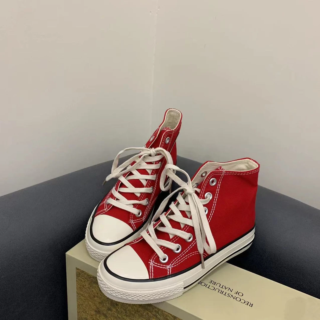 【人手一双复古街拍红色经典款】百搭高帮帆布鞋潮691