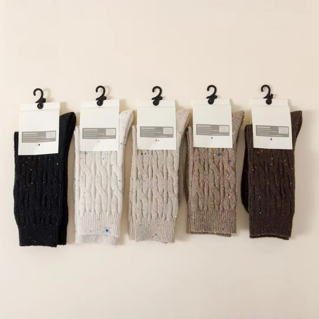 【2CD1】日系简约点点纱中筒麻花纹秋冬季加厚保暖堆堆袜