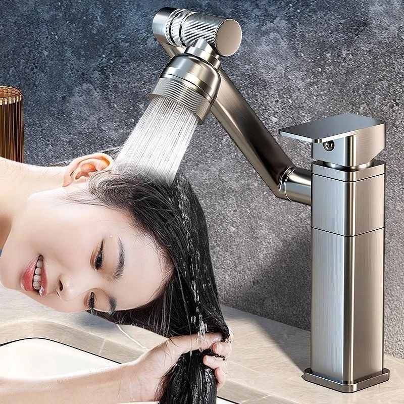 万向旋转高档纯铜冷热双水机械臂水龙头普通洗头神器无死角新中式