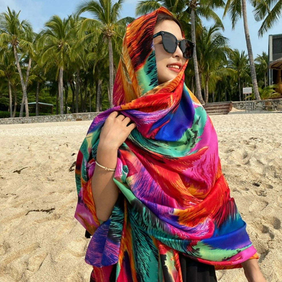 256 丽景缎 90x180左右彩色羽毛丝巾 长巾