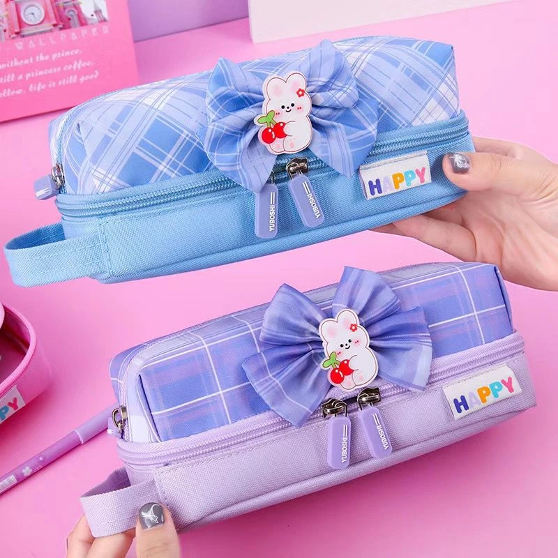 新疆包邮笔袋女生日韩JK文具袋ins 大容量双层牛津布可爱多拉链手