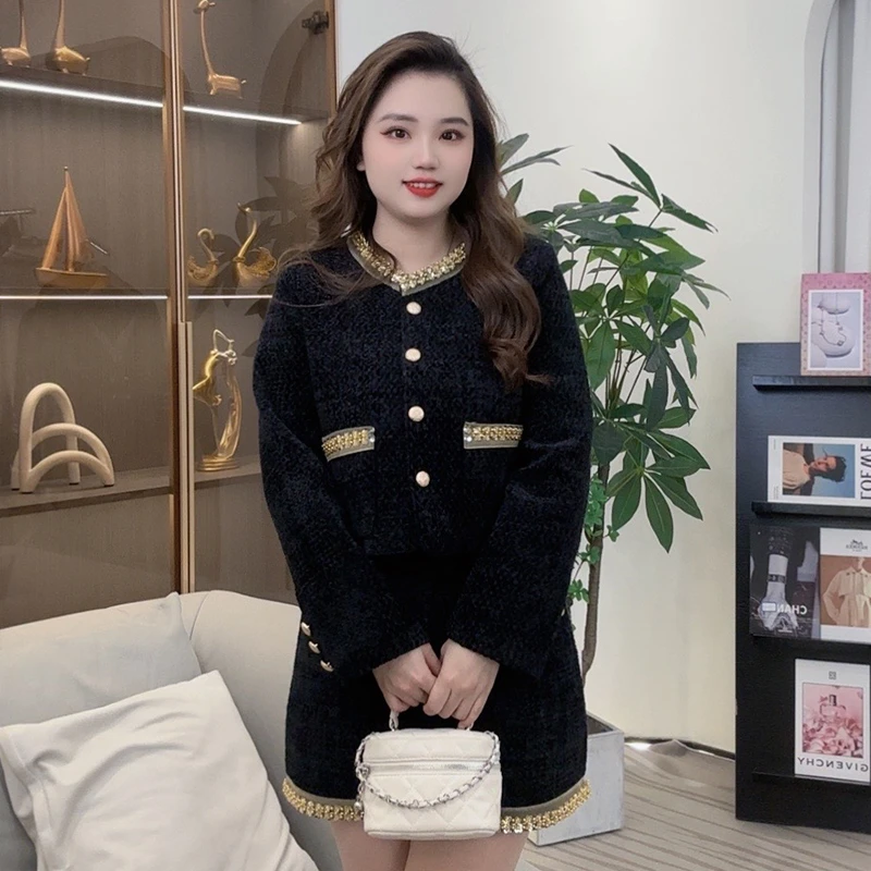 富家小香风名媛千金气质套装女高级时尚新款短外套高腰短裙两件套