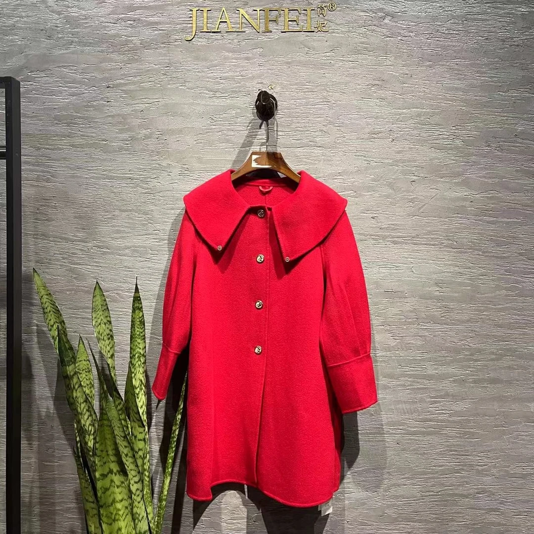 JIANFEI/简妃KC8526  中长款时尚羊毛精品女装 双面羊毛大衣纯色