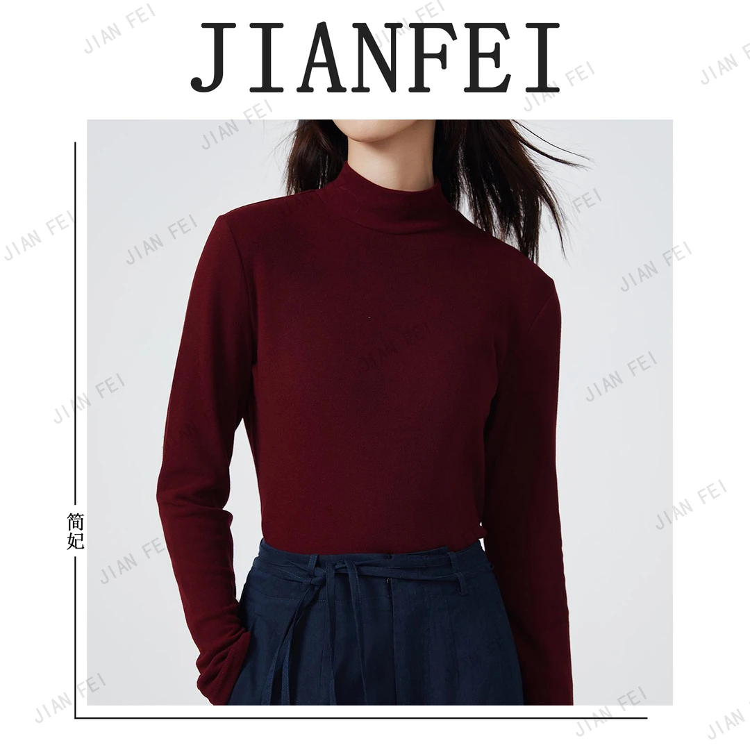 【双面澳绒安可拉红】10V212 女士双面绒打底衫圆领长袖百搭休闲