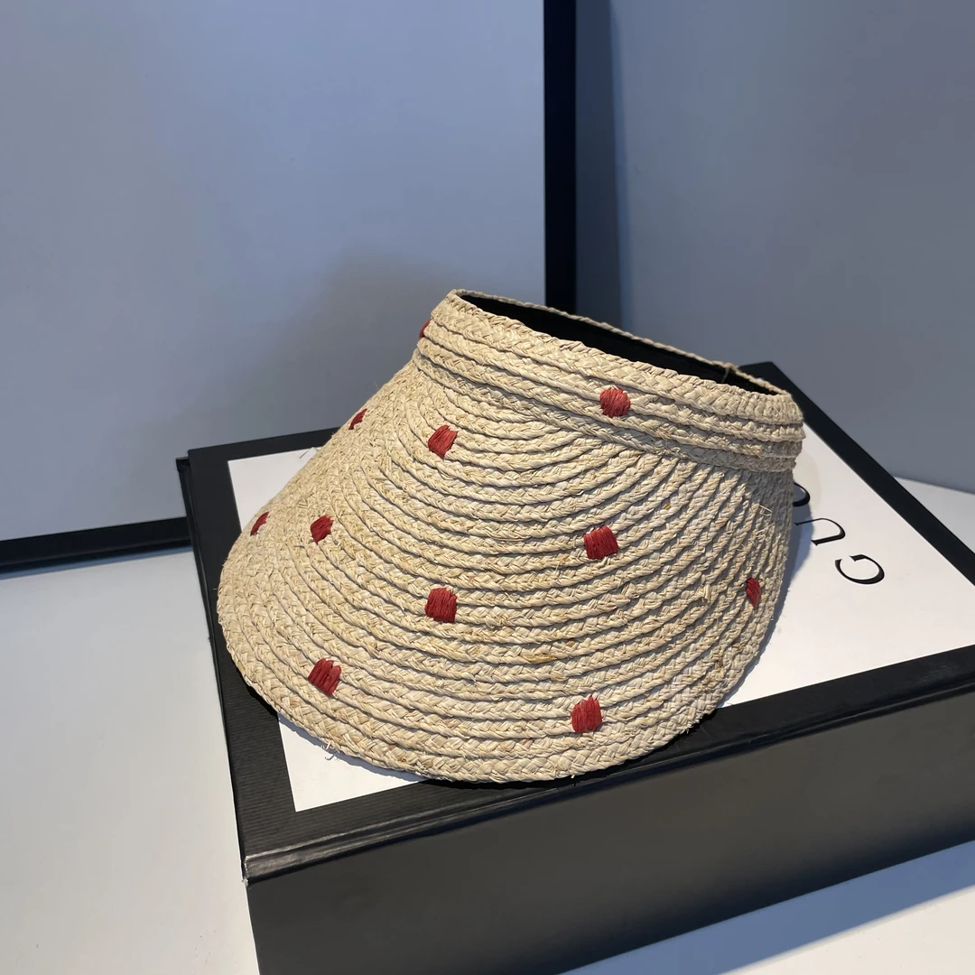 小清新草帽女拉菲草空顶帽遮阳帽夏季海边度假出游防晒帽防紫外线