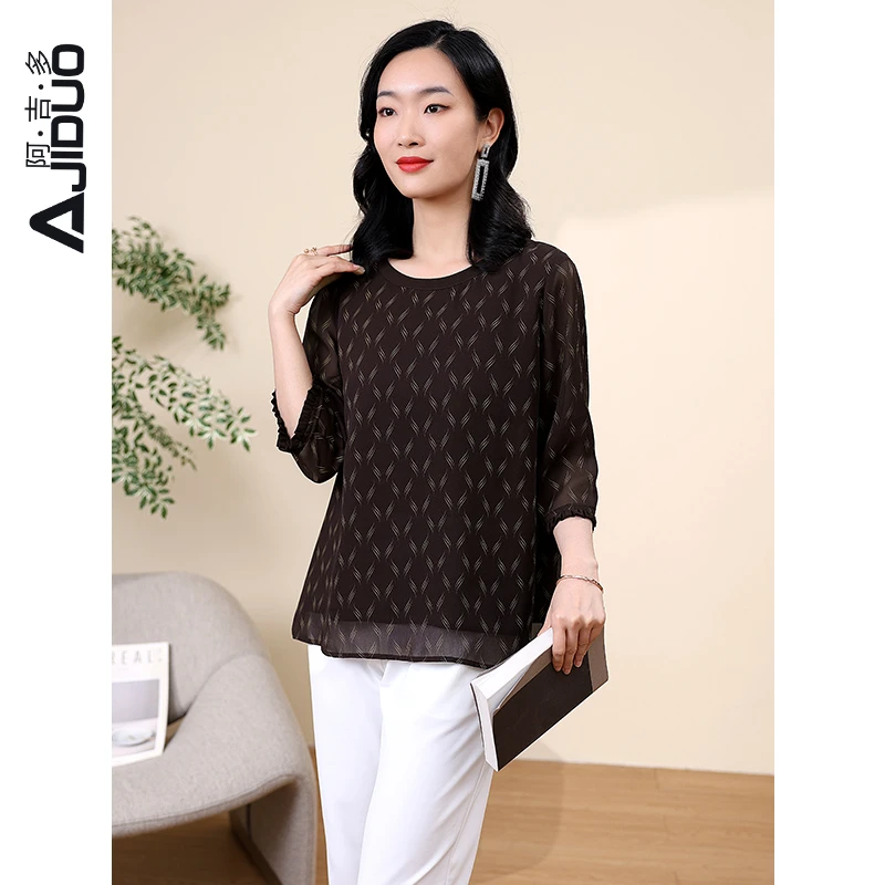 阿吉多A78168t恤女春秋新款高端上衣奢华洋气大码宽松高级小衫