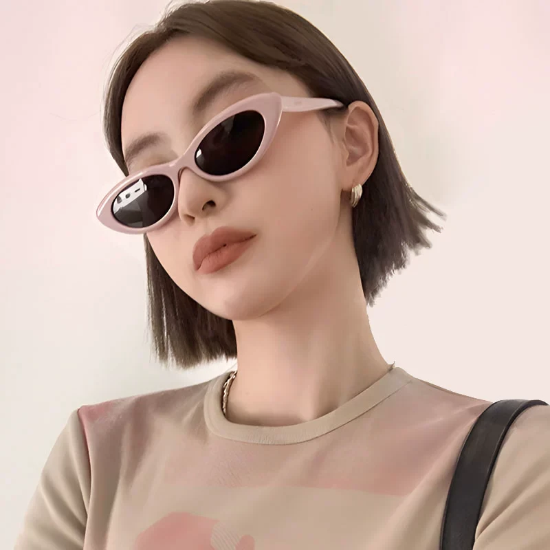 芭比粉色猫眼墨镜女款小框窄框小脸拍照美式复古太阳眼镜2023新款