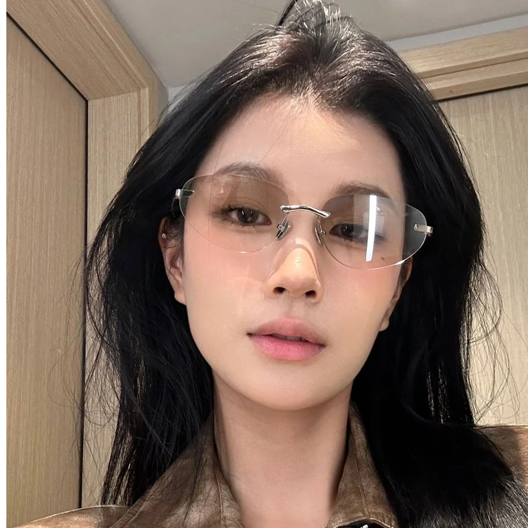 【有竹专属】复古无框猫眼墨镜女款新款拍照辣妹y2k半透明未来感