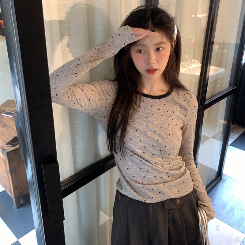 灰色波点撞色防晒罩衫女夏新款半透面膜衫长袖t恤外搭空调衫上衣