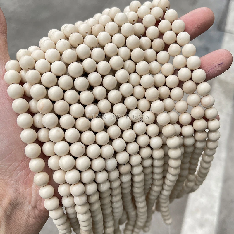 天然原色白化石圆珠散珠diy手链饰品配件半成品珠子
