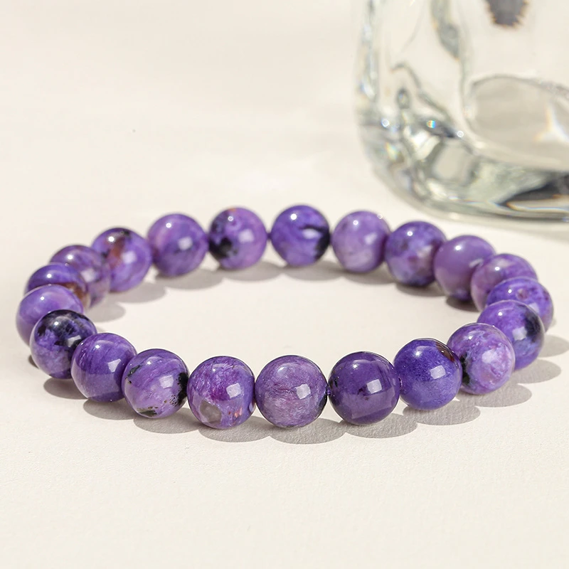 然紫龙晶手链男女款时尚查罗石圆珠手串渐变紫色气质百搭