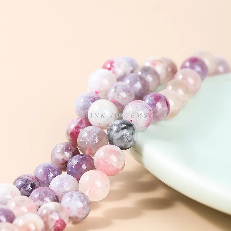 天然粉碧玺散珠diy饰品配件碧玺条珠半成品女款手工梦幻隔珠