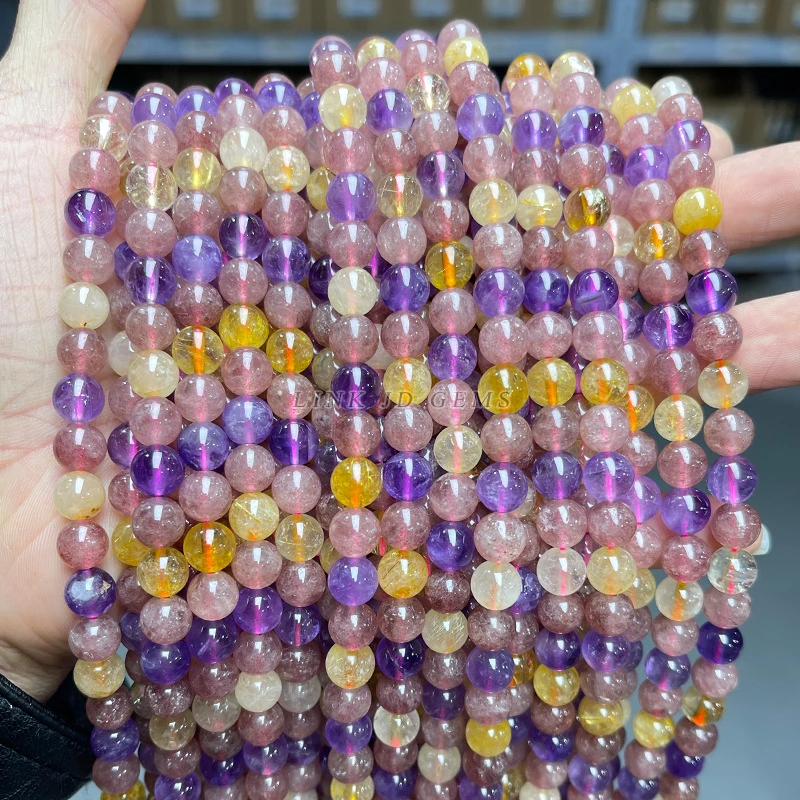 天然超七色水晶散珠混彩水晶圆珠diy手链饰品配件串珠多色女款