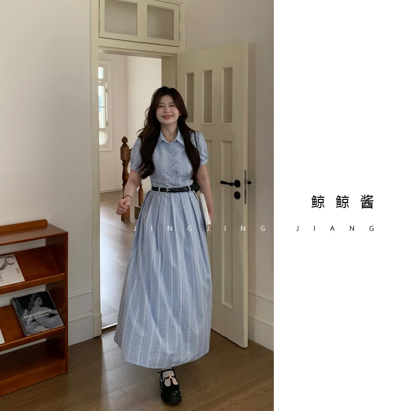 ZOZ鲸鲸酱 【盐盐夏日】夏季气质显瘦收腰小众设计感蓝色条纹连衣裙