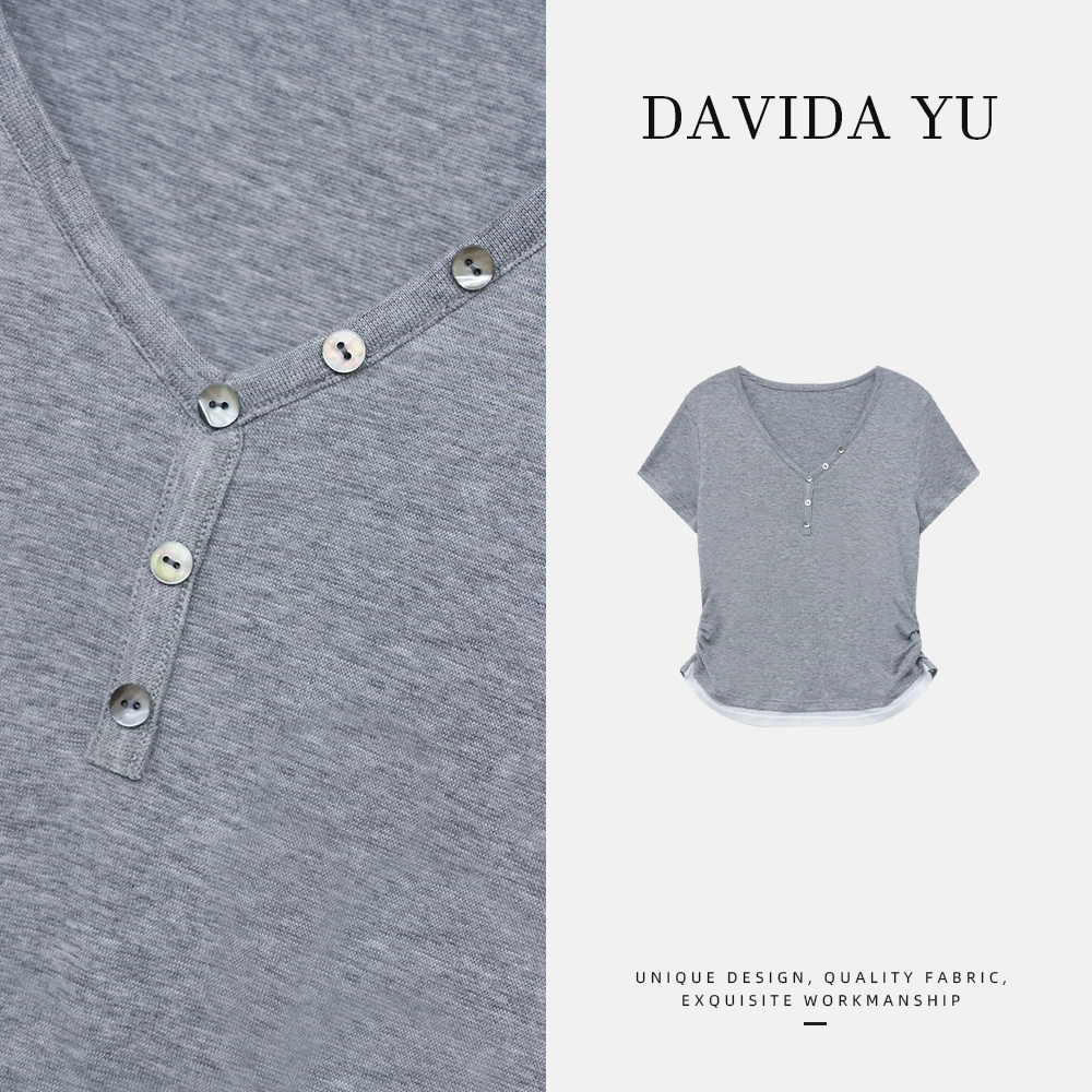 Davida Yu【里约】清凉清爽夏季时尚V领短袖T上衣 D6203