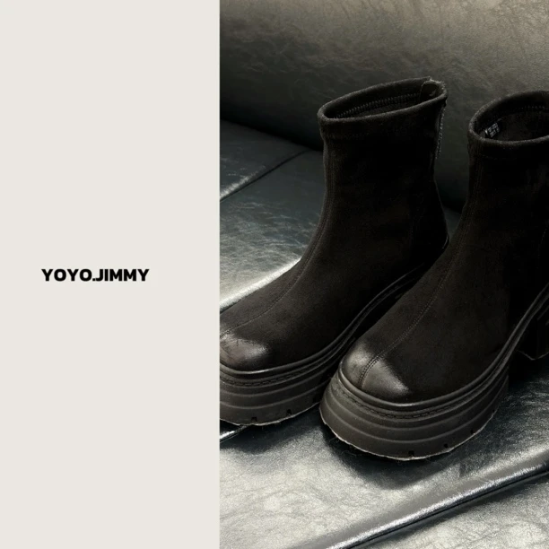 YOYO JIMMY【增高6CM】防磨鞋头绒面短靴 x292