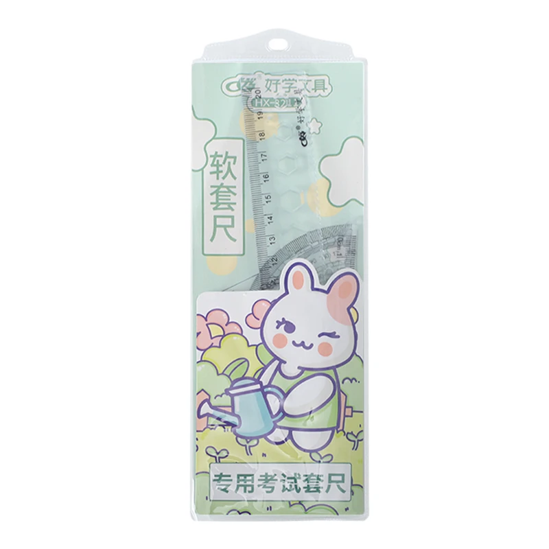 新-软尺四件套尺子学生文具套装软尺角尺圆规直尺儿童（图案不选）