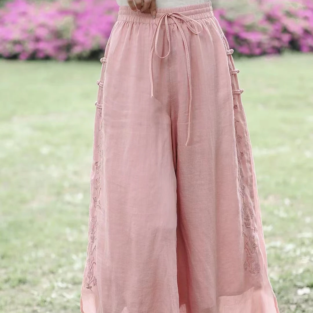 新中式纯苎麻高腰裙裤夏季薄款阔腿裤（轻盈飘逸）