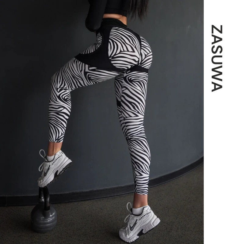 ZASUWA高腰提臀斑马纹瑜伽裤健身运动跑步长裤新款蜜桃臀紧身裤