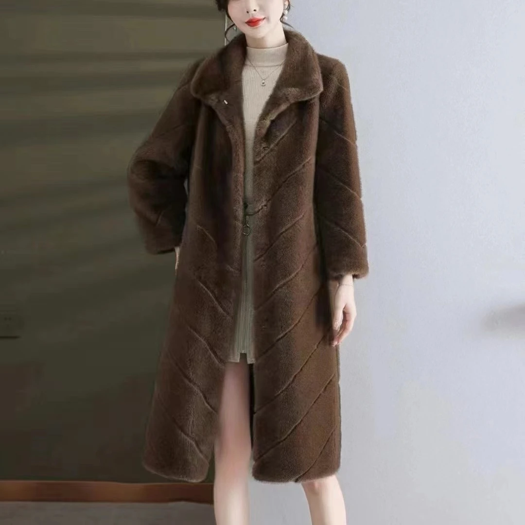 冬季新款中老年妈妈貂绒大衣长款原创设计师时尚加厚保暖宽松遮肉