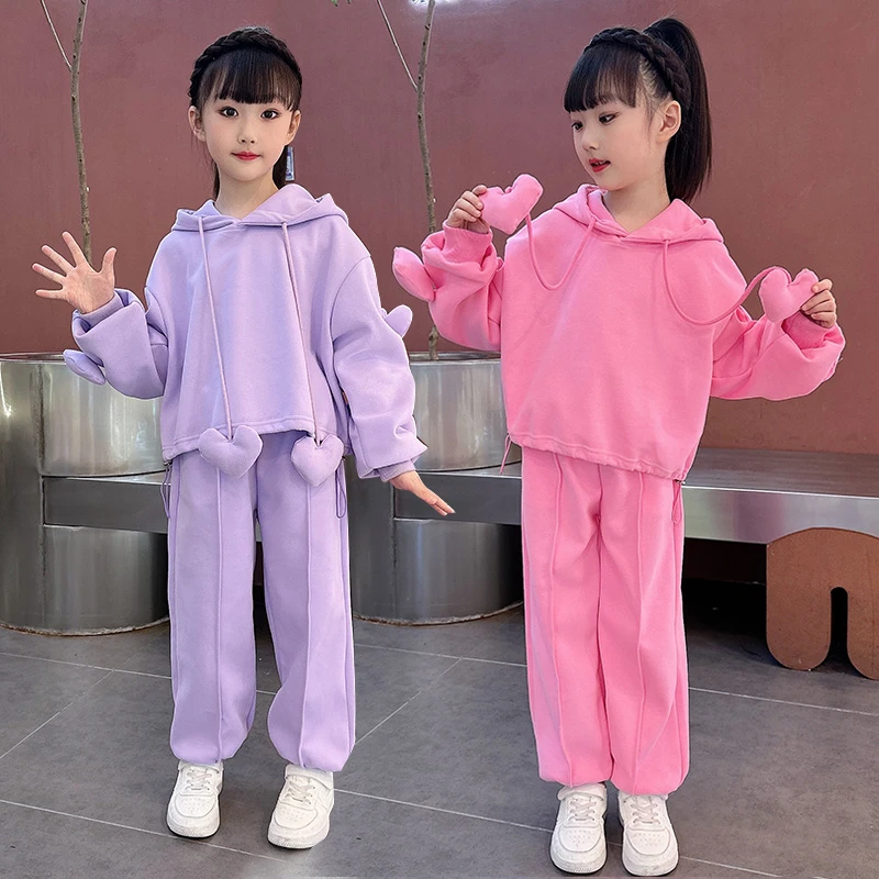 女童连帽卫衣套装春装新款中大童洋气时髦上衣女孩韩版休闲两件套