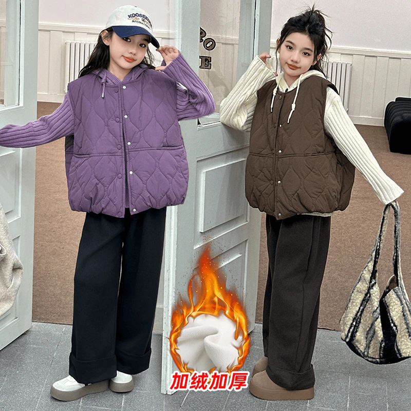 女童马甲秋冬2024新款儿童棉马夹外穿中大童加棉加厚坎肩保暖外套