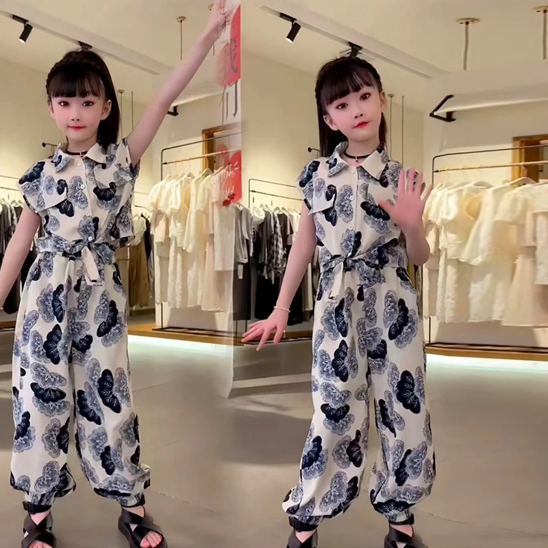 女童套装6-12岁潮款夏装新款中大儿童洋气时髦炸街无袖雪纺两件套