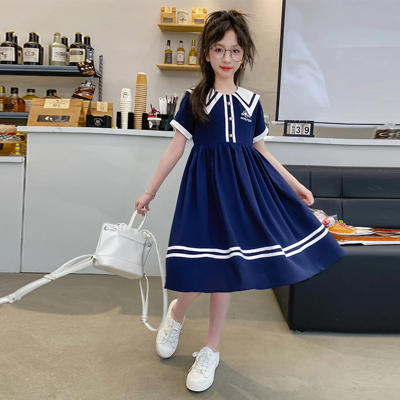 女童连衣裙夏装2024新款韩版超洋气儿童夏季学院风海军领公主裙子
