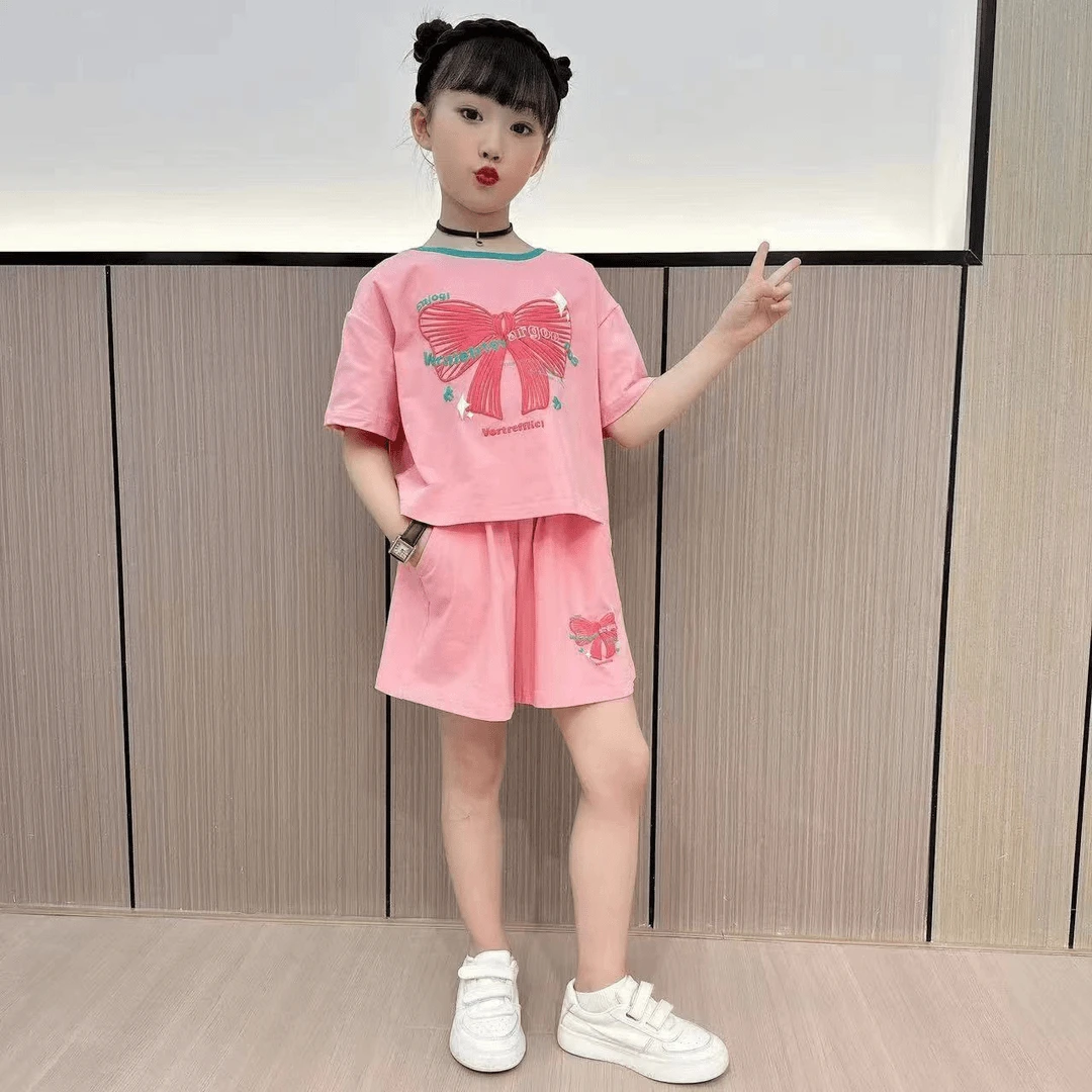 女童夏装套装洋气6-12岁15潮款2024新款中大童休闲韩版蝴蝶两件套