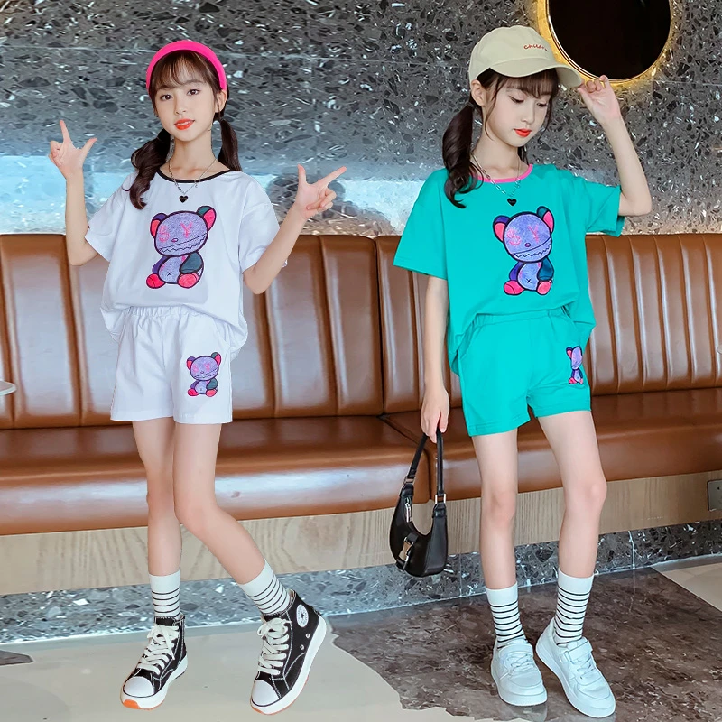 女童夏装短裤套装2023新款儿童洋气短袖韩版时尚网红运动两件套潮