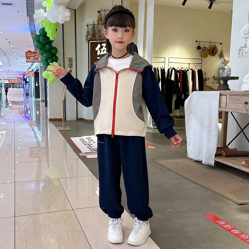 女童撞色拼接卫衣短款外套2024新款爆款春款秋冬慵懒风设计感上衣