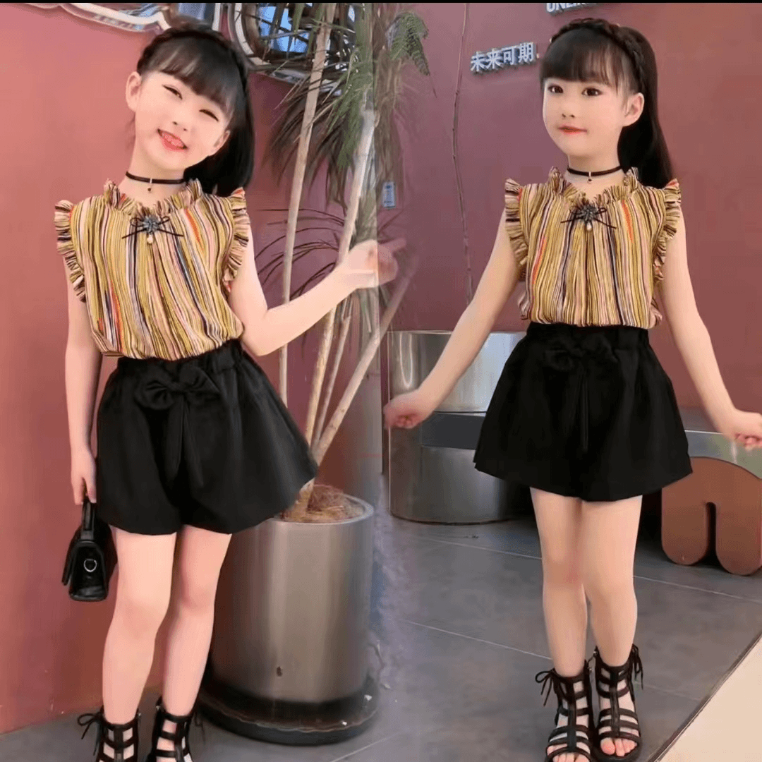 女童夏季无袖套装2024新款小女孩网红炸街洋气时髦儿童短裤两件套