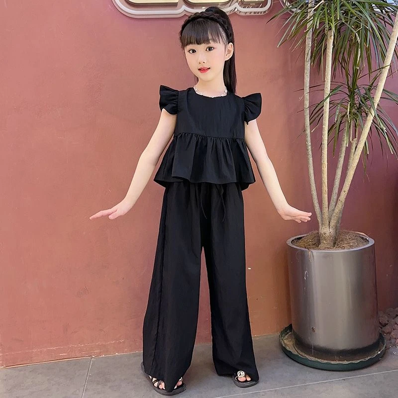 女童夏季套装2025新款洋气儿童韩系网红薄款飞飞袖山本裤两件套潮