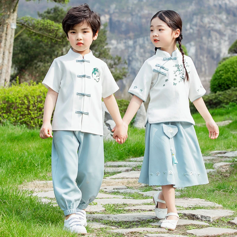 儿童国学汉服男童夏装中国风表演服幼儿园小学生班服女童洋气汉服