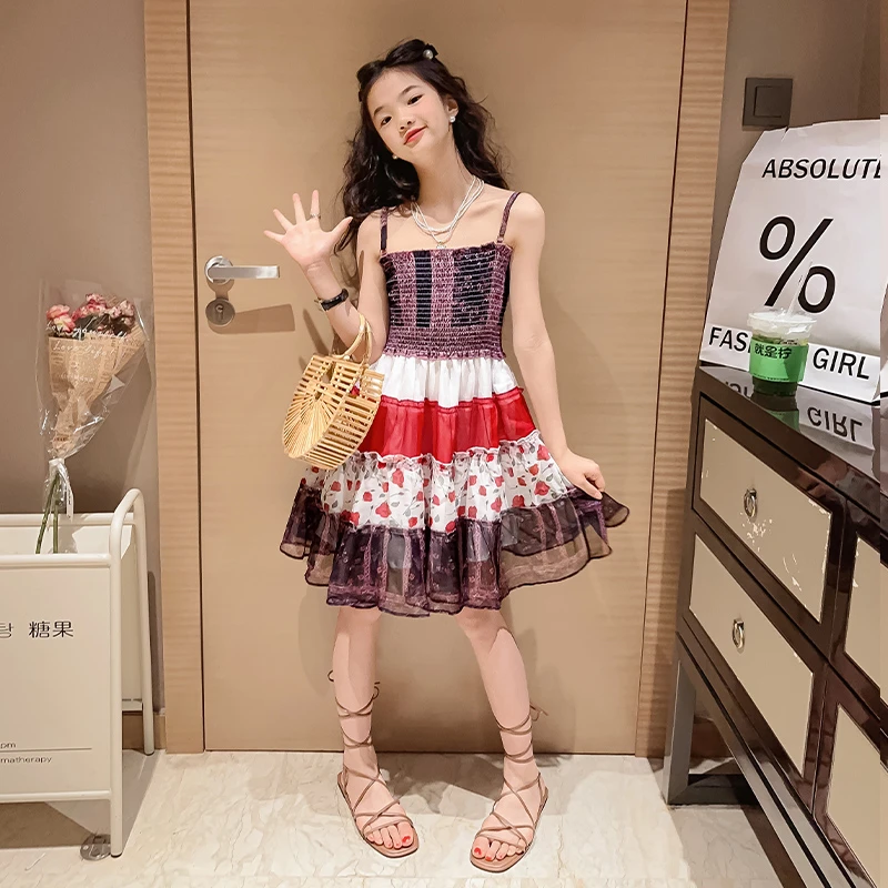 女童夏装连衣裙2024新款儿童洋气公主裙夏季小女孩雪纺辣妹吊带裙