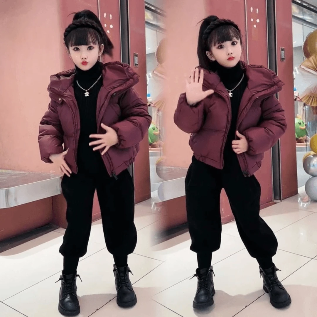 女童冬季棉服外套2025新儿童网红洋气大童短款棉袄加绒裤子两件套