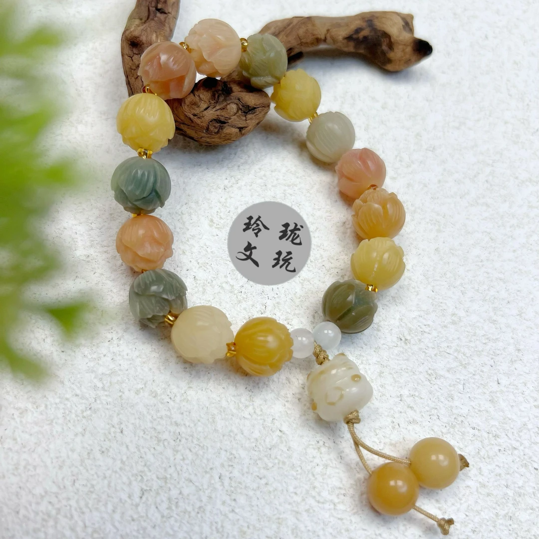 步步生莲菩提单圈手串 莲花雕刻 猫吊坠