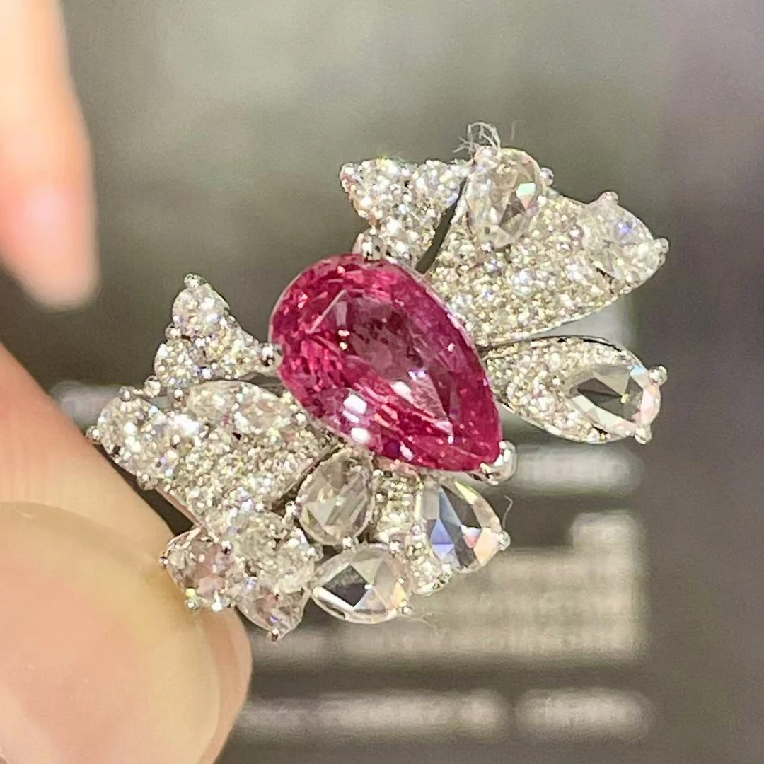 天然无烧帕帕拉恰1.53ct18k金镶钻戒指女彩色宝石珠宝首饰