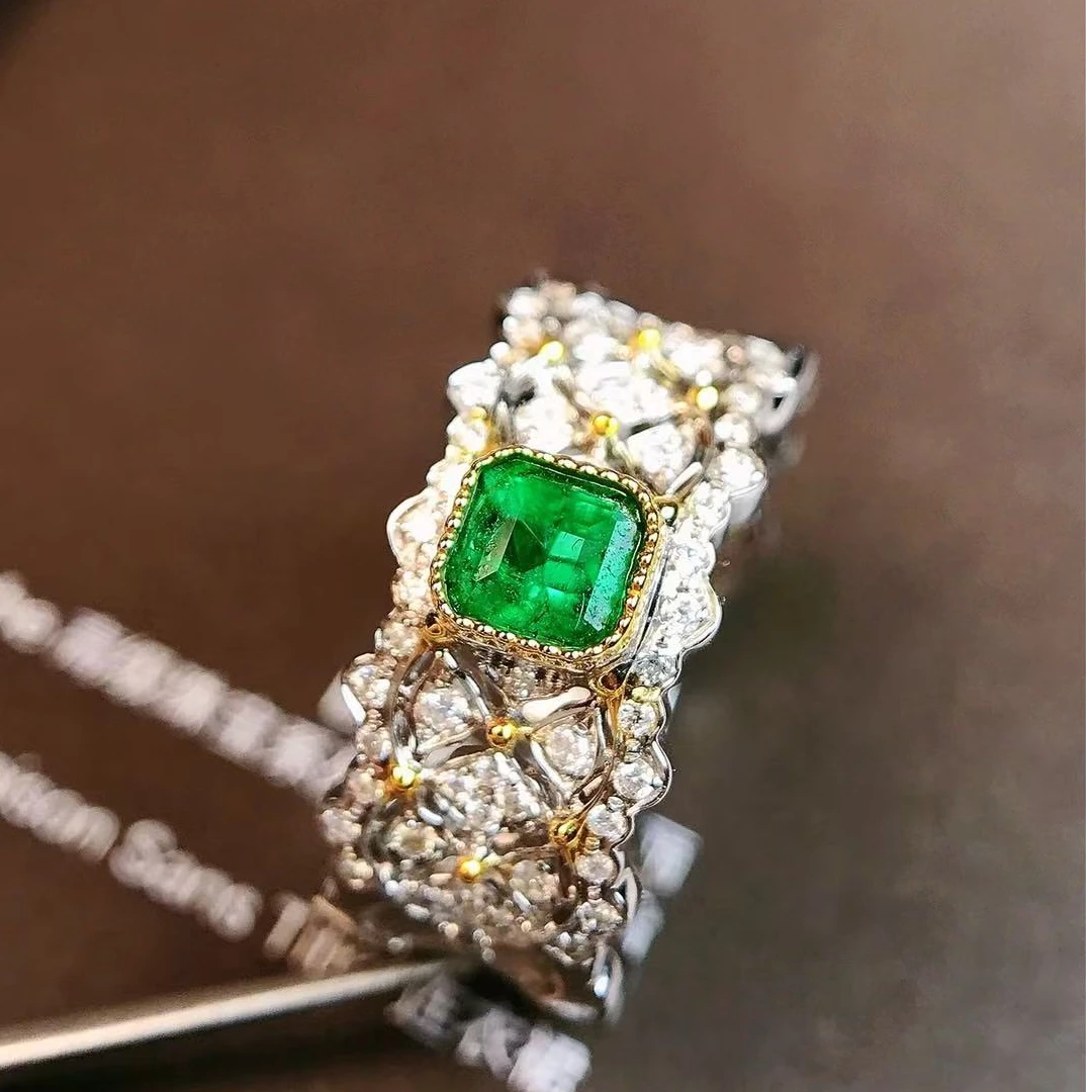 天然祖母绿0.39ct哥伦比亚木佐矿18k金镶戒指女彩色宝石珠宝首饰