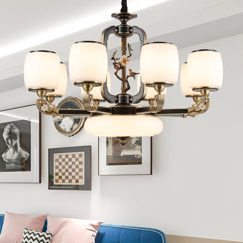 玉兰花禅意新中式客厅吊灯家用大气 全铜别墅大厅灯中国风餐厅灯