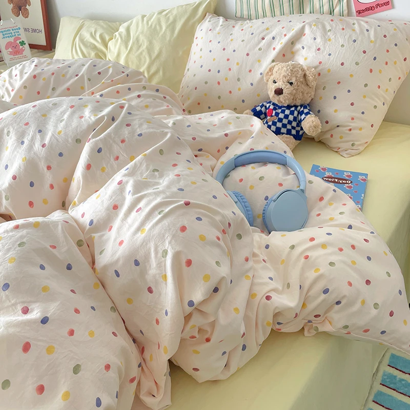 ins风小清新床上四件套非全棉纯棉波点被套被罩学生宿舍床单三件8