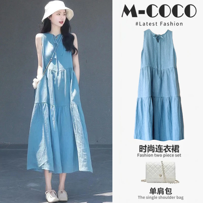 孕妇装2024夏季新款韩版时尚法式高级感茶歇无袖背心裙慵懒连衣裙